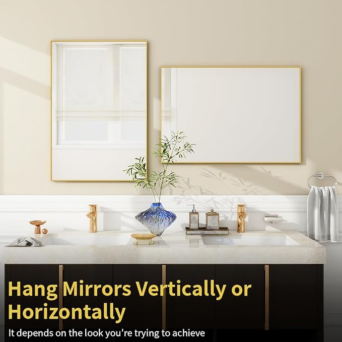 BEAUTYPEAK Wall Mirror 26" x 38" Rectangle Mirror with Aluminum Alloy Frame Hanging Mirror, Gold