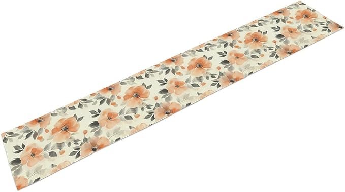 Floral Fall Table Runner, Rustic Watercolor Orange Flowers Seasonal Summer Autumn Table Runner for Kitchen Dinning Table Runner Decor Home Wedding Party Holiday, 13x90 Inch