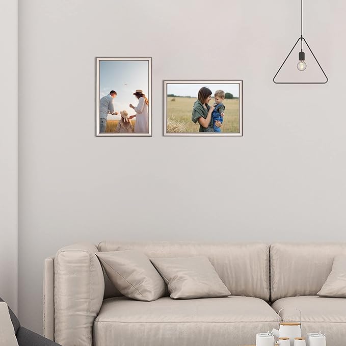 Tabletop & Wall Picture Frame, 5x7 Champagne Brushed Metal, Slim Modern Style