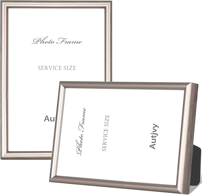 Tabletop & Wall Picture Frame, 5x7 Champagne Brushed Metal, Slim Modern Style