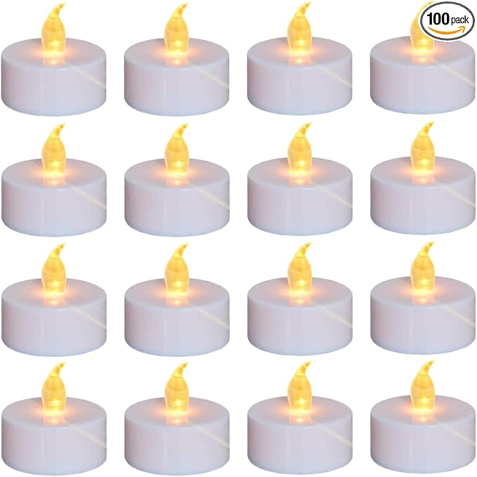 Nancia 100PACK Flameless LED Tea Lights Candles, Realistic and Bright Flickering Long Lasting 200Hours Battery-Powered, Ideal Party, Wedding, Birthday, Gifts Home Decoration Warm Yellow