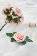 Artificial Flowers Real Looking Blush Heirloom Foam Fake Roses, 25pcs