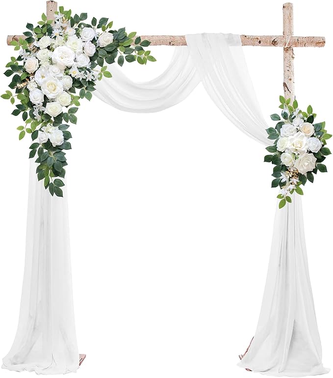 Artificial Flowers Wedding Arch Decor, Ivory White Foam and Silk Blooms