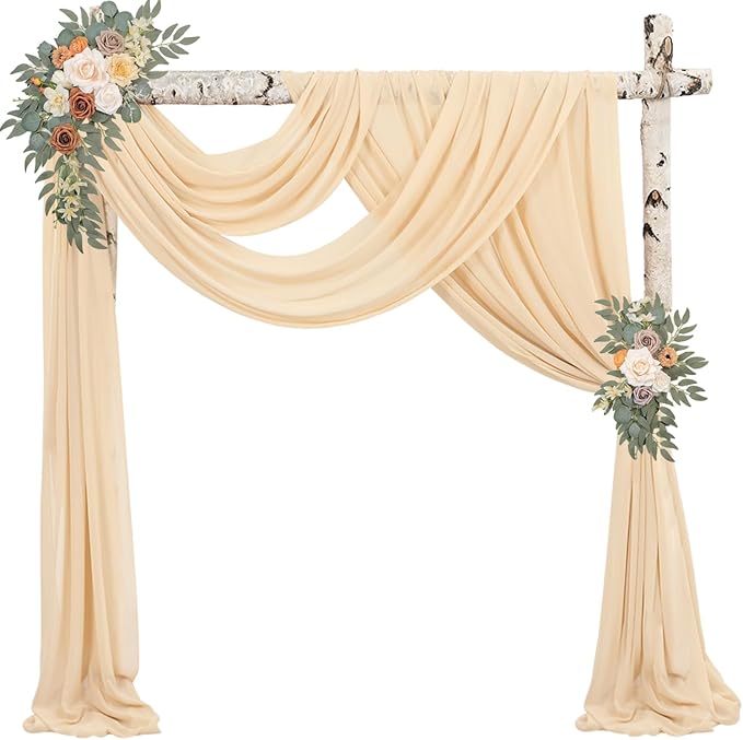 Wedding Arch Draping Fabric, 4 Champagne Chiffon Panels, 20 Ft Long