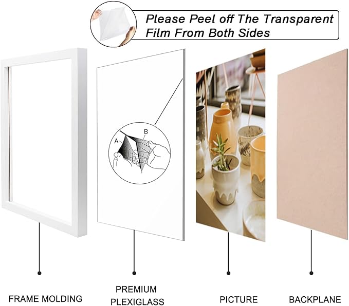 KTKDE A4 Picture Frame White Wooden Photo Frame Set of 3, for Certificate Poster and Photo, Horizontal and Vertical Formats 8.3x11.7 Frame with Shatter Resistant Plexiglass Home Decor best gift