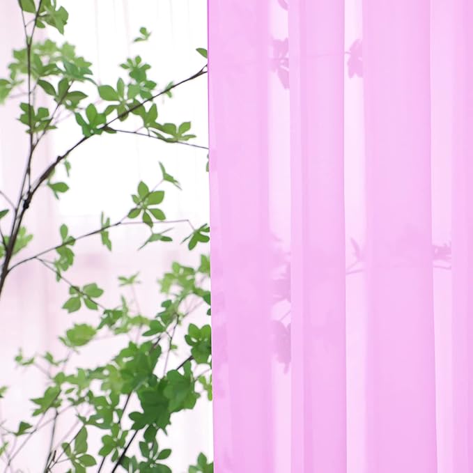 Window Pink Sheer Curtains 63 Inches Long 2 Panels Sheer Curtain Basic Rod Pocket Panel for Bedroom Children Living Room Yard Kitchen (Pink, 52" W x 63" L | 2 pcs)