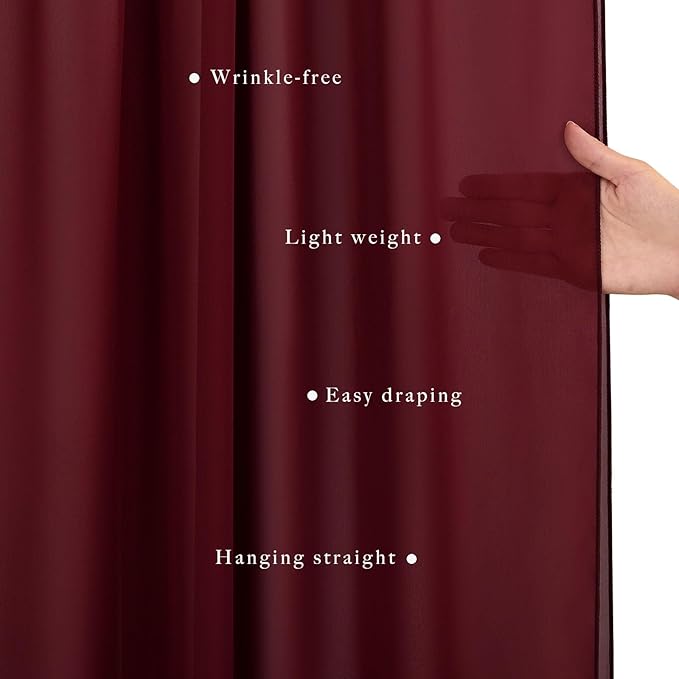 Wedding Arch Draping Set, 2 Burgundy Chiffon Panels, 20 Ft x 28 In