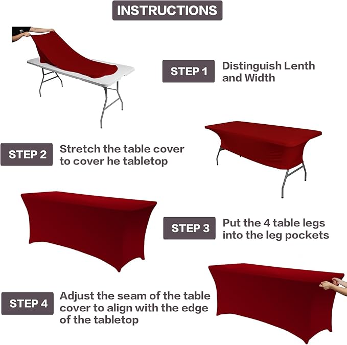IVAPUPU 2 Pack 6FT Table Cloth for Rectangular Fitted Events Stretch Burgundy Table Covers Washable Spandex Tablecloth Protector for Party, Wedding, Cocktail, Banquet, Festival