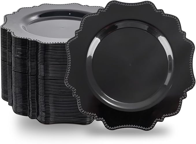 Dessert Plates, 7.5 Inch Black Plastic, 100 Count, Ceramic-Look Disposable