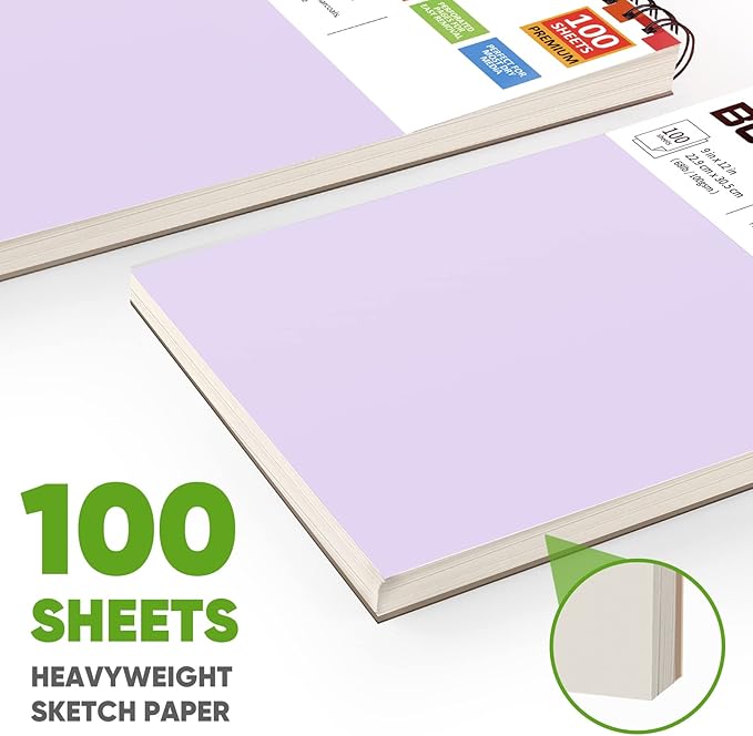 Soucolor 9" x 12" Sketch Book, Christmas Gifts for Women, Birthday Gifts for Women, Thank You Gifts, Stocking Stuffers, 2 Packs 100-Sheets Each (68lb/100gsm) Drawing Pad for Teens Girls