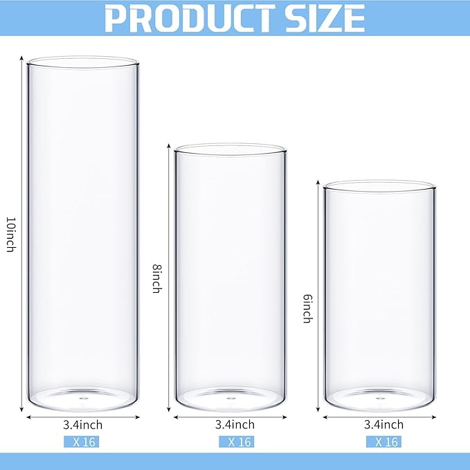48 Pcs Thin Glass Cylinder Vases 2.5''/3.3'' Diameter 2mm Wall Thickness Clear Flowers Vase Hurricane Floating Candles Holders for Table Centerpieces Wedding Decor (3.3'' X 5.9'',7.9'',9.8'')