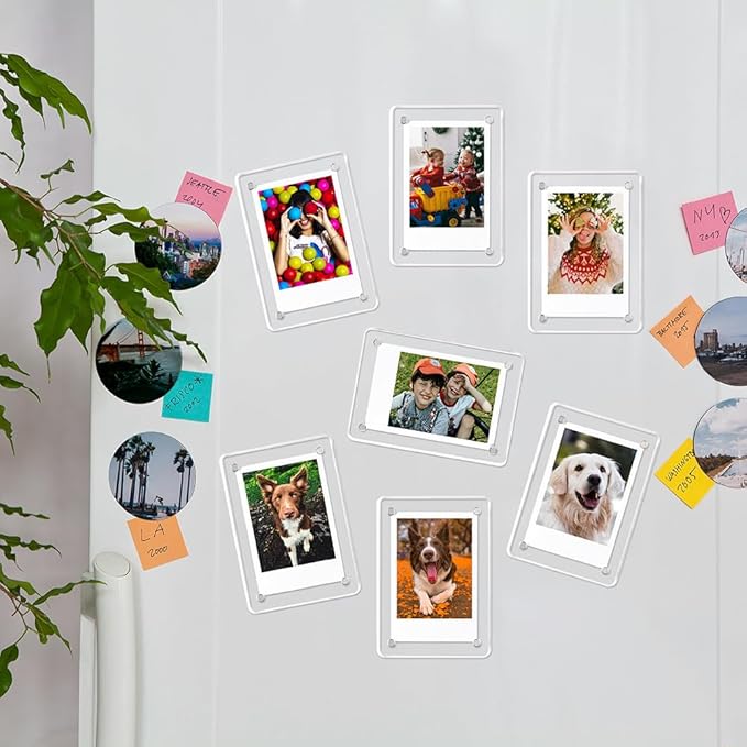 Magnetic Refrigerator Mini Picture Frames, 2.36x3.54 Acrylic Magnetic Clear Photo Frames, 2x3 Mini Film Picture Compatible with Instax/Polaroid Camera for Fridge/Locker/Wall, 6 Pack