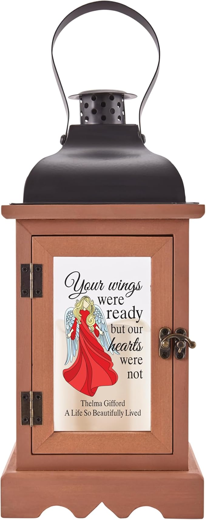 Decorative Candle Lantern, Brown Distressed Wood Memorial Gift