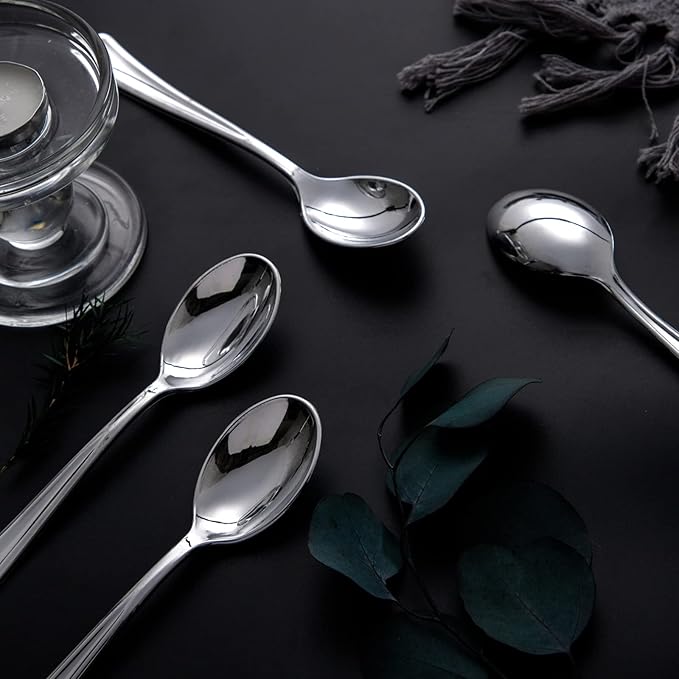 Silver Plastic Spoons, 200 Count Heavy-Duty Disposable Dessert Spoons