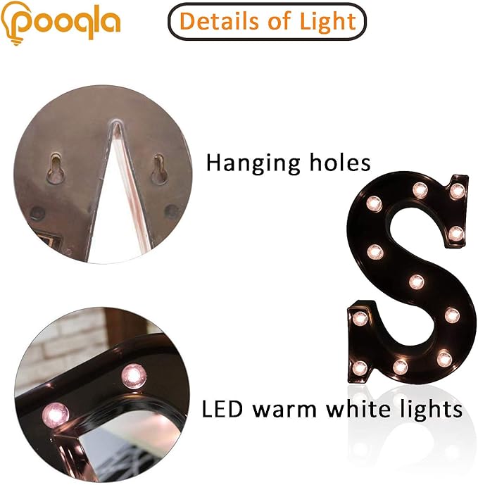 LED Illuminated Letter Marquee Signs - Alphabet Letters Lights for Wedding Birthday Party Christmas Night Light Lamp Home Bar Decoration (S - Black)