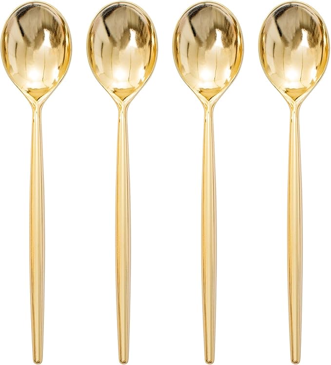 Heavy Duty Gold Disposable Spoons, 90 Count, 7.5 Inch Plastic