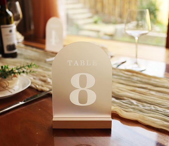 Tabletop Signs 21-25, Frosted Acrylic with Wood Stands, 5 x 7 Inch