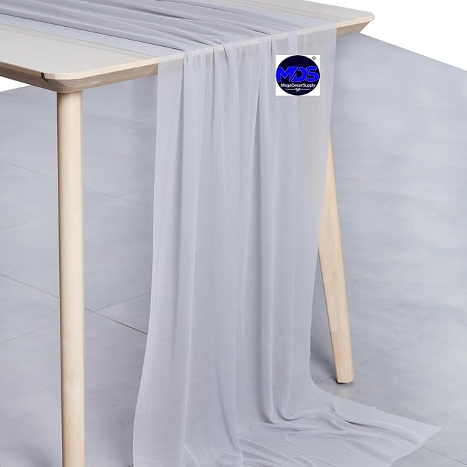 MDS Halloween Chiffon Table Runner - 20 Pack, 29 x 120 Inches, 10ft Each - Sheer Spooky Table Runners for Haunted House Parties, Trick-or-Treat Tables, Witchy Décor, Wedding & Events - Cool Gray