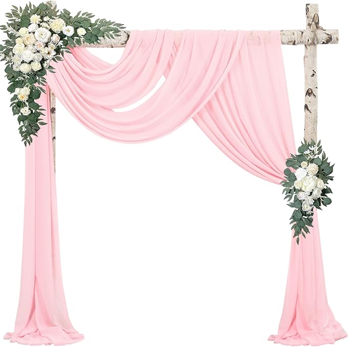 Wedding Arch Draping Fabric Set, 4 Light Pink Chiffon Panels 20 Ft