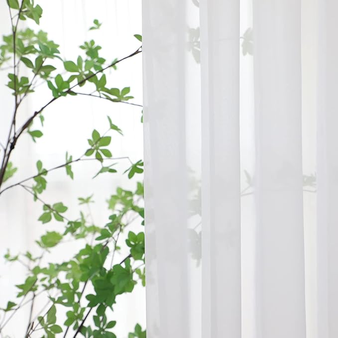 Window White Sheer Curtains 130 Inches Long 2 Panels Sheer Curtain Basic Rod Pocket Panel for Bedroom Children Living Room Yard Kitchen (White, 52" W x 130" L | 2 pcs)