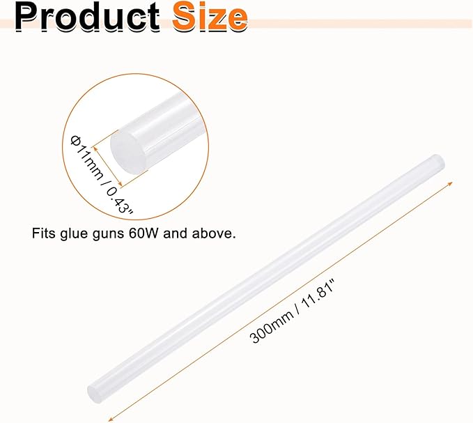 HARFINGTON 10pcs Hot Glue Sticks 0.43" Dia x 11.81" Long EVA Mini Hot Melt Adhesive Glue Stick for Hot Melt Gun Wood Plastic Glass Flowers Fabrics Foam, Clear