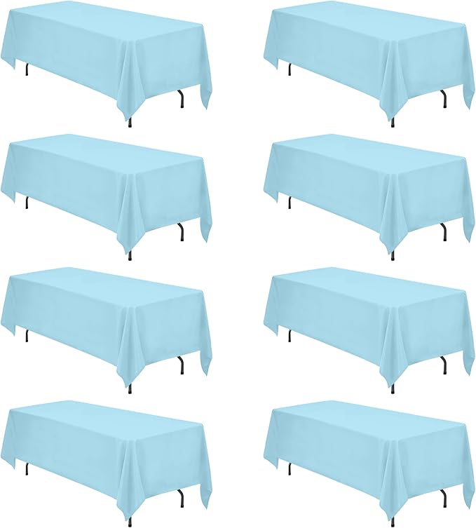 Tablecloths: 8 Pack Light Blue Polyester Rectangular, 70 x 120 Inch