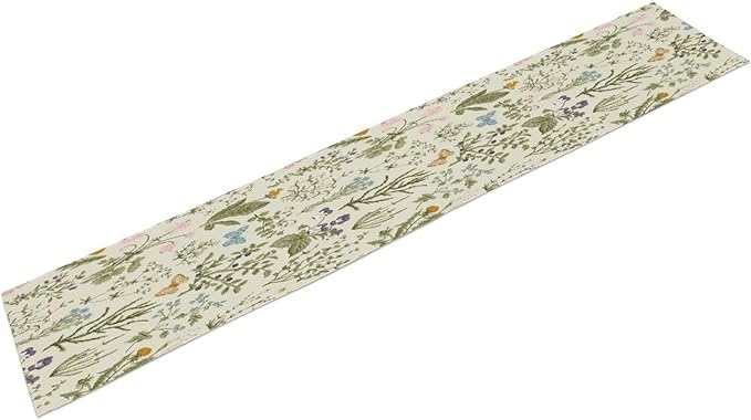 Floral Botanical Table Runner, Garden Spring Flower Botanical Butterfly Animal for Restaurant, Kitchen, Wedding, Party Rectangular Table Runner Decoration,13in（33cm） W * 108in（274cm） L