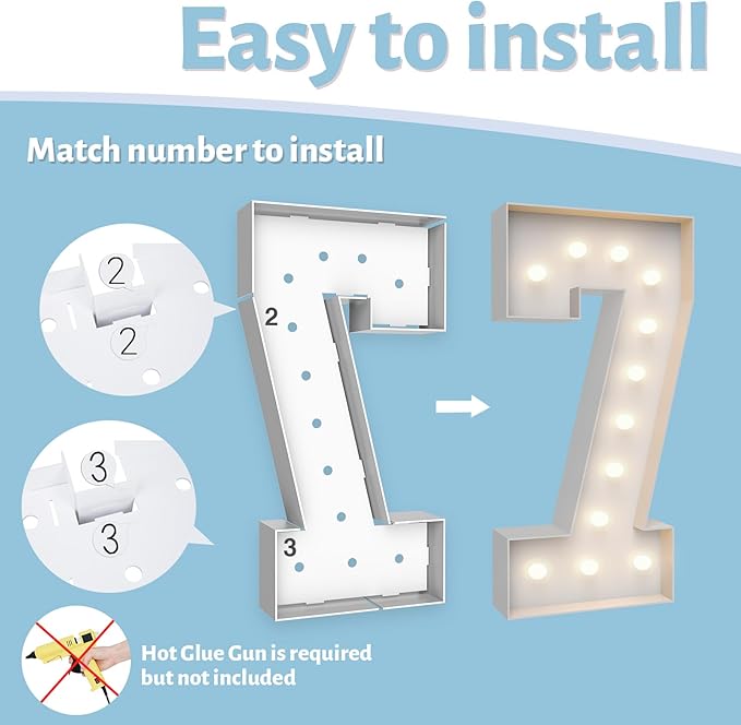 4FT Marquee Light Up Numbers 7,Party Decoration Large Marquee Light Up Letters with Weighted Water Bag,Pre-cut Foam Board Set Can Be Used for Birthdays,Weddings,Baby Anniversaries