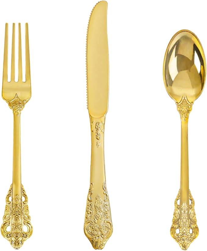 Disposable Gold Plastic Silverware Set, 150 Pieces Heavy-Duty Utensils