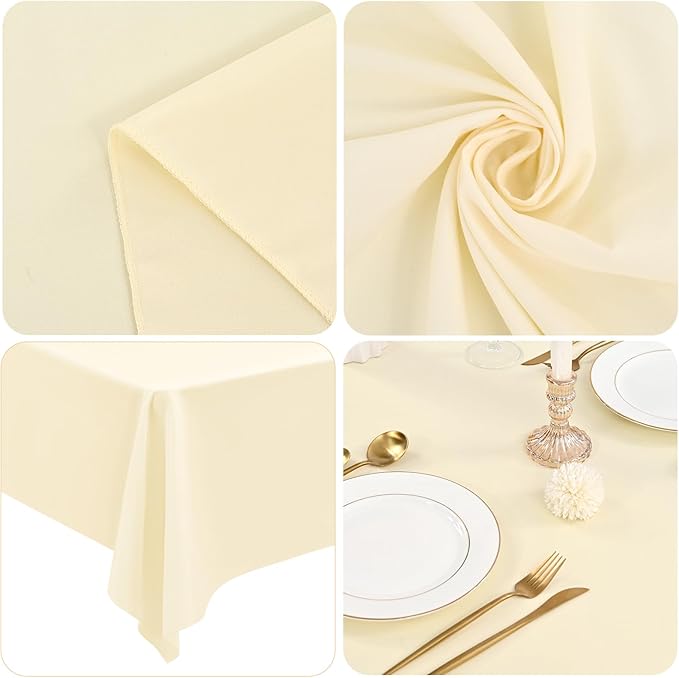 12 Pack 60 x 126 Inch Tablecloth, Beige Polyester Tablecloth for 8 Ft Rectangle Tables, Washable Fabric Table Cover for Wedding Party Dining Buffet Parties or Camping