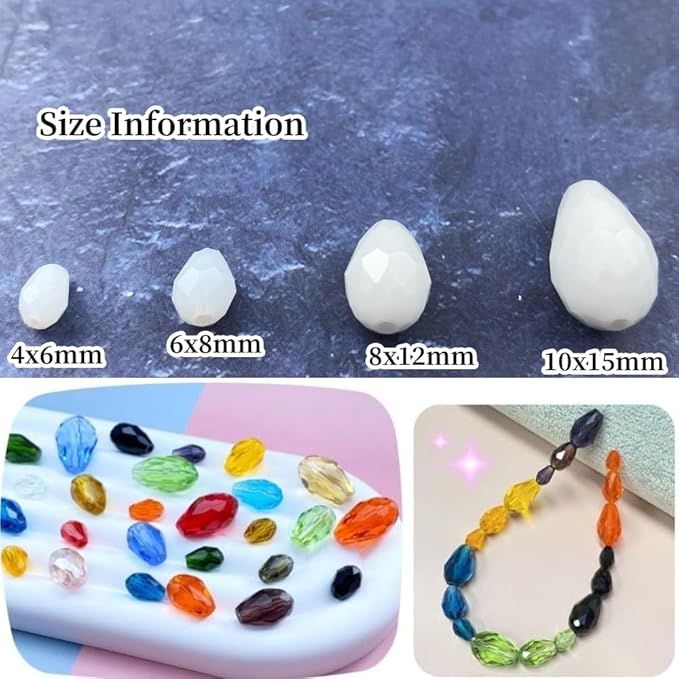100pcs 8x12mm Teardrop Crystal Glass Beads Vertical Hole Faceted Glass Teardrop Spacer Beads for Bracelets Necklace Earring DIY Jewelry Making Craft(White)