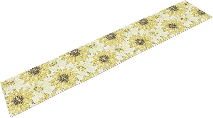 Chrysanthemum Vintage Floral Table Runner, Elegant Grunge Gray Sunflower Spring Summer Elegant Pattern Artichokes Flower Table Runner for Party Kitchen Dining Living Room Decor, 13x108 Inch