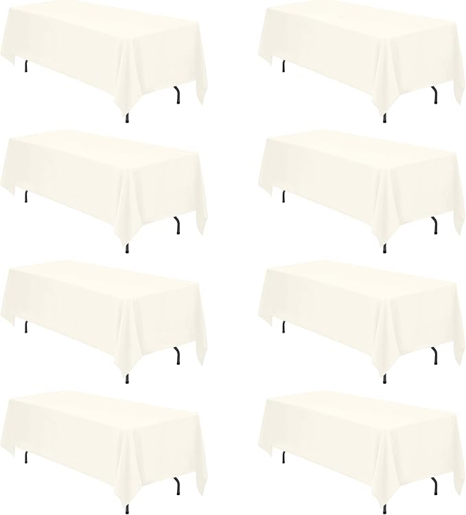 Tablecloths, Ivory Polyester, 8 Pack, 70 x 120 Inch Rectangular