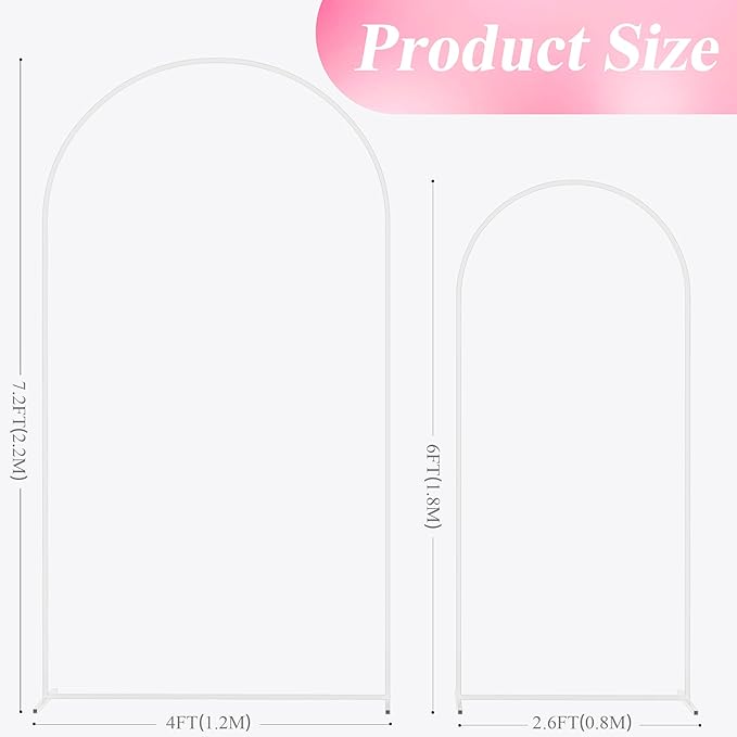 Wedding Arch Backdrop Stand Set, 2-Piece White Metal Party Decor