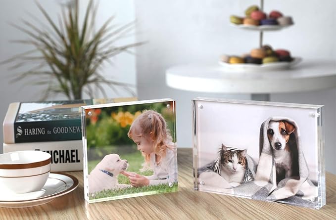 Magicool Premium Acrylic Photo Frame- Magnet Photo Frame -Double Sied Thick Desktop Frames (4x6 2 pack)