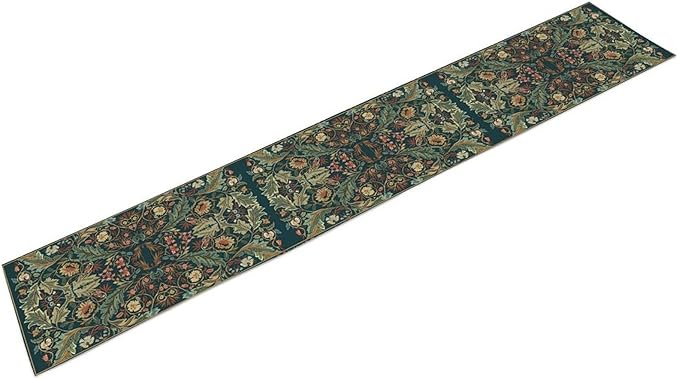 Green Morris Floral Table Runner, Boho Rustic Country Farmhouse Teal Red Rose Pattern for Home Kitchen Table Decor Dining Coffee Room Party Decor 13x108in