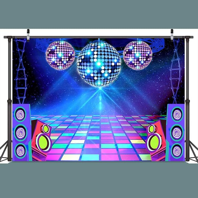 Dance Party Backdrop Retro 80s 90s Theme Stage Dance Ball Music Birthday Party Decoration DJ Photography Background 10 x 8 ft for Baby Shower Picture Photo Shoot Polyester Fabric, Blue