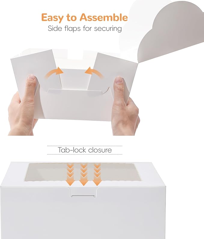 Bakery Take Out Containers 8x8x5 Inch White with Window, 24 Pack