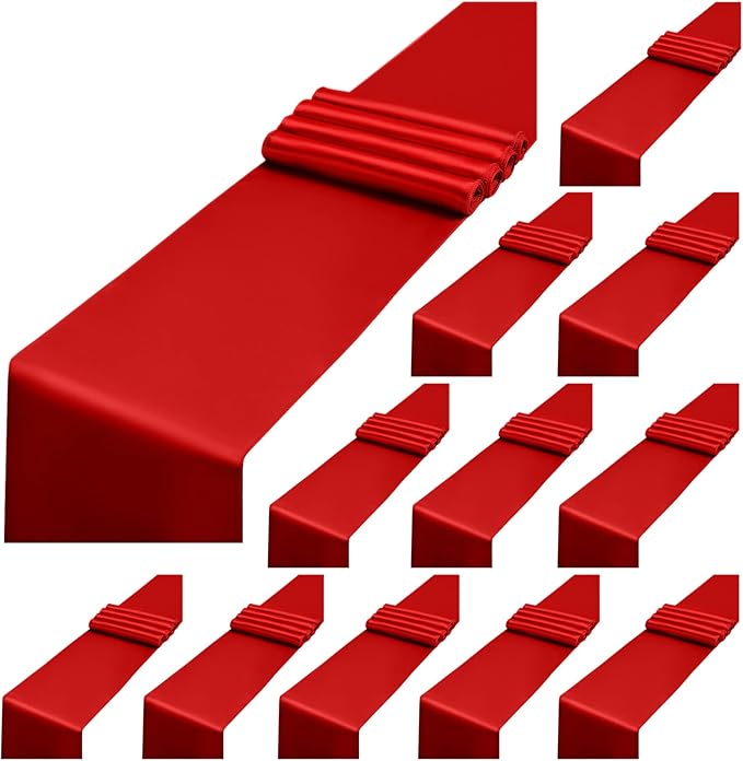 12 Pack Red Satin Table Runner,12 x 108 inch Long Premium Smooth Table Runner for Wedding, Banquets, Birthday, Party, Graduation, Engagements,Table Runners fit Rectangle and Round Table