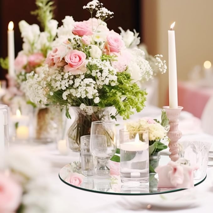 9PCS 12" Round Mirror Centerpieces for Tables Decorations, Acrylic Circle Mirror Centerpieces 2mm Mirror Tray Candle Plate Centerpiece for Wedding Table Christmas Party Decorations Wall Decor