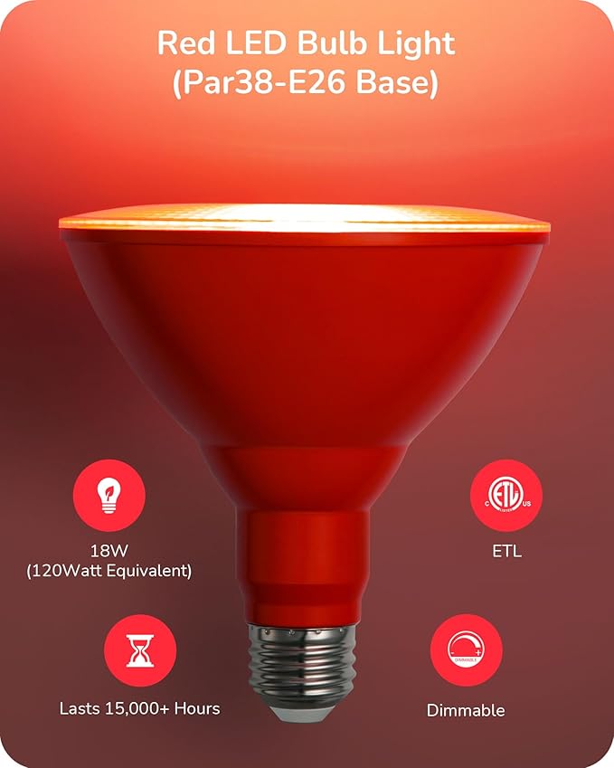 PAR38 Red and Green LED Flood Bulbs, 18W Dimmable, IP65 Outdoor 2-Pack