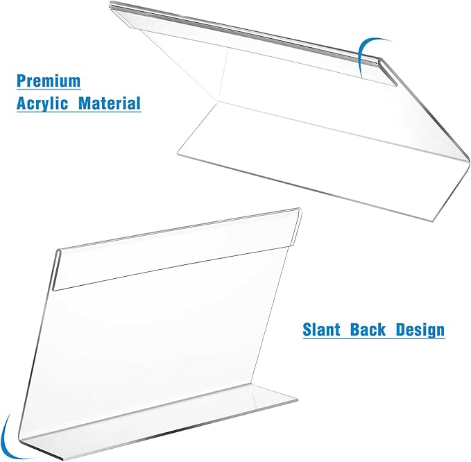 Vicenpal 24 Pcs 7x5 Inch Clear Acrylic Sign Holder Plastic L-shape Vertical Menu Stand, Picture Photo Frames, Table Paper Holder, Flyer Sign Display Stand for Restaurants, Store, Office, Wedding