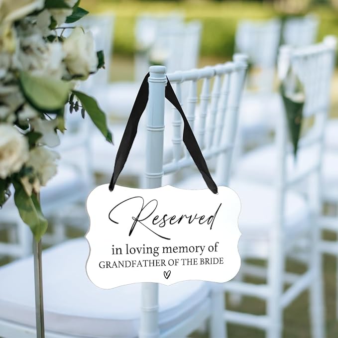 Acrylic Wedding Sign, Ring Bearer Sign, Reserved Seating Signs, for Grandfather of The Bride, Rustic Wedding Decor Signs, Acrylic Wall Art With Ribbon for Chairs Weddings Decor (White)
