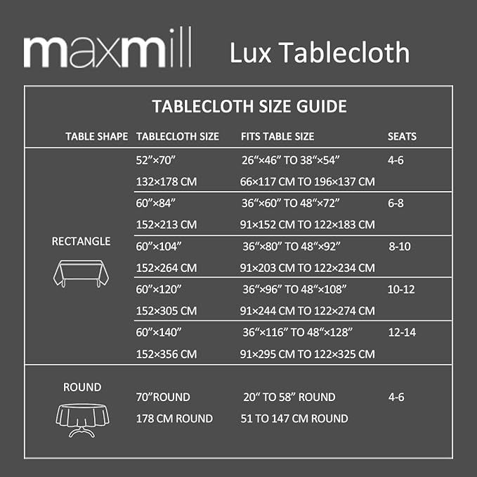 maxmill Lux Faux Linen Table Cloth with Slubby Yarn Texture Wrinkle Free Anti-Shrink Soft Tablecloth Decorative Table Cover for Outdoor and Indoor Use Rectangle 60 x 104 Inch Neutral Grey
