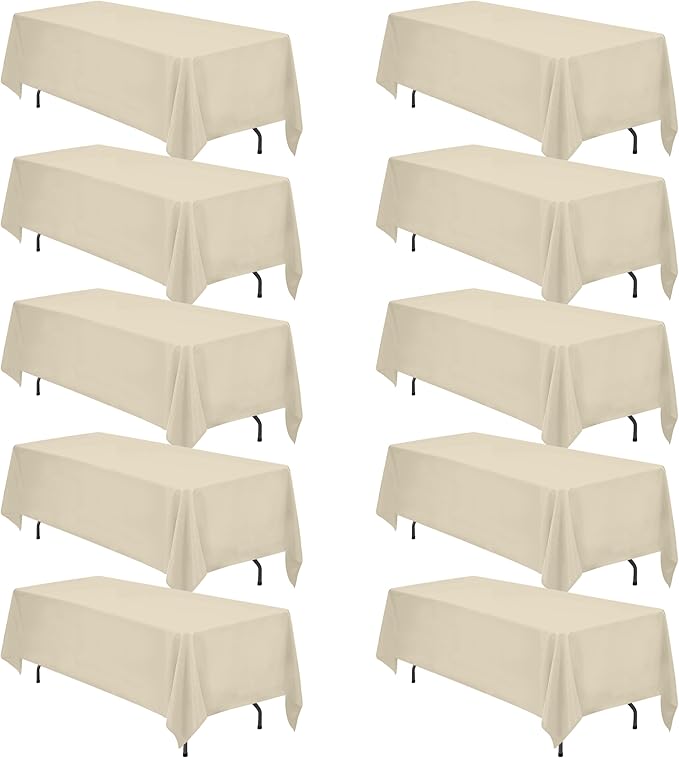 Tablecloths, 70 x 120 Inch Rectangular Polyester, Beige, 10 Count