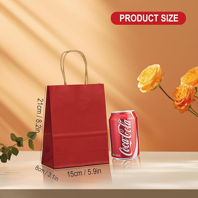 BAG BOX 50 Pack Small 5.9x3.1x8.25 Inch Purple Kraft Paper Gift Bags with Handles for Bulk Shopping, Retail, Craft, Party Favors, Wedding, Grocery & Sacks