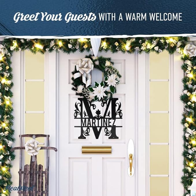 RealSteel Personalized Metal Monogram Sign - Family Last Name - Welcome - Indoor/Outdoor (12" Black)