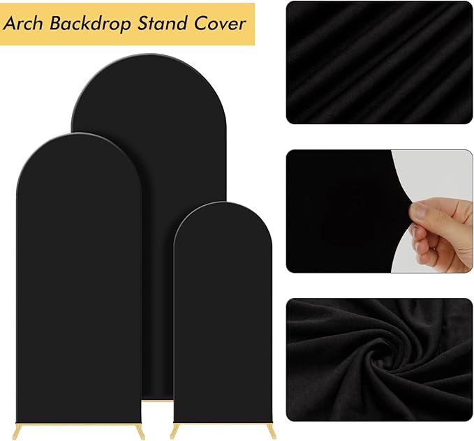 Background Support Equipment, Black Metal Arch Set of 3 with Fabric