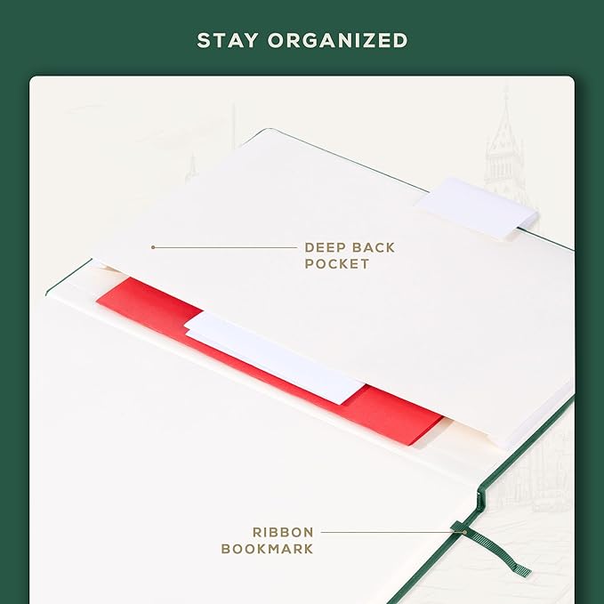 Beechmore Books A4 Sketchbook – 8.5x11 Premium Vegan Leather Bound Large Sketch Book Hardcover with 156 Thick 160gsm Perforated Ivory Pages, Blank Sketch Pad, Gift Boxed, Back Pocket, Ribbon Bookmark
