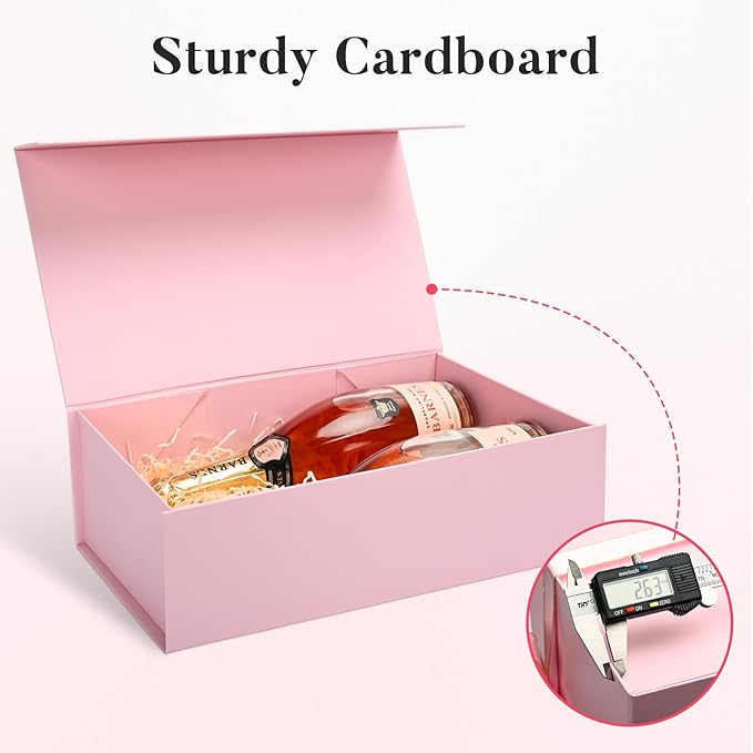 LIFELUM Pink Gift Boxes with Lids for Presents 5 Pack 13.85x8.35x4.45 Inch Gift Boxes with Ribbon,Card,Shredded Paper Filler Magnetic Gift Box for Wedding Gifts